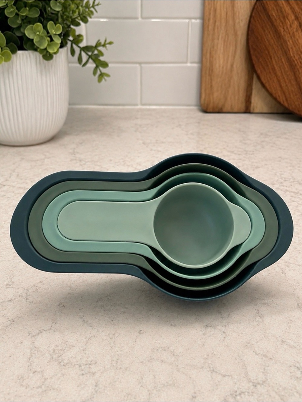 4-Piece Nesting Measuring Cup Set | Sage & Dark Green | Space-Saving Kitchen